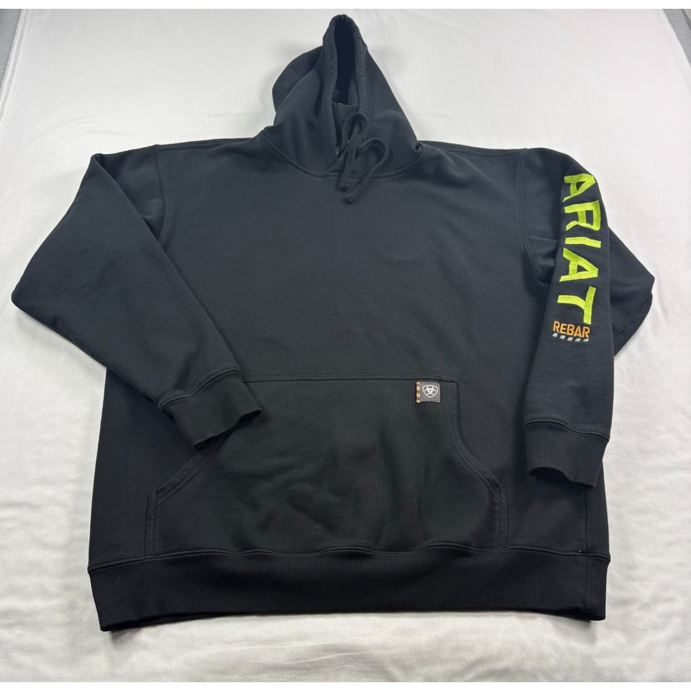 Ariat Rebar Hoodie Mens LT Large Tall Black Spell Out Pullover Workwear Casual
